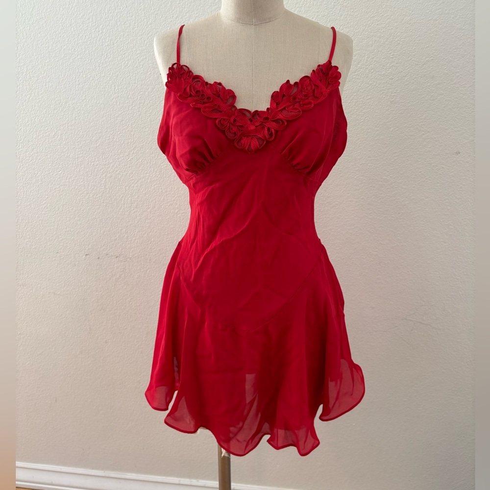 Deadstock NWT 90's Vintage Delicates Red Chiffon Short Nightgown Size Medium